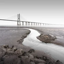 Photo art by Ronny Behnert: minimalist view of the Ponte Vasco da Gama in fog