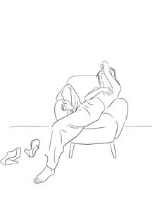Illustration by Uma Gokhale: relaxed woman on the weekend in minimal line drawing