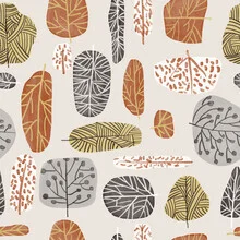 Illustration by Uma Gokhale: colorful pattern with leaves and trees