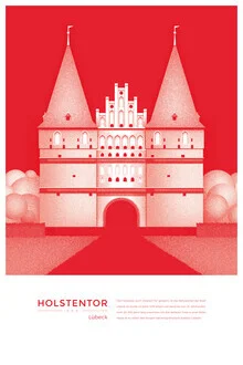 Illustration des Holstentors in Lübeck mit sanften Farben und klaren Linien.
