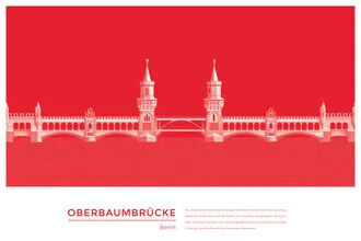 Wandbild der Oberbaumbrücke in Berlin, mit ruhigem Wasser und lebhaften Farben.