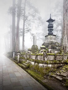 Photo art by Ronny Behnert: serene view of Okunoin in Japan with mist