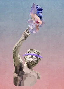 Illustration by Emel Tunaboylu: Dream of a statue featuring an antique man and fish