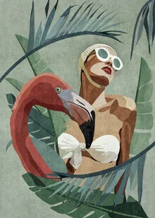Illustration by The Artcircle: a woman with a flamingo dreams vividly in retro style