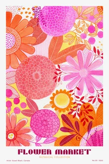 Farbenfrohes Wandbild von The Artcircle: Blüten in einem lebhaften Blumenmarkt