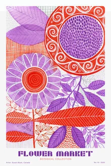 Illustration von The Artcircle: bunte Blumen auf einem Markt im Dschungelstil.