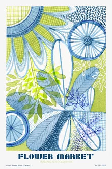 Wandbild von The Artcircle: farbenfrohes Blumenmarkt-Motiv im Dschungel-Stil
