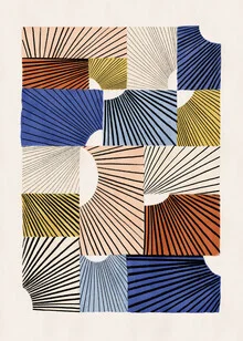 Abstrakte Illustration mit geometrischen Linien und Formen in sanften Farben.
