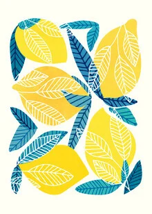 Wandbild von The Artcircle: stilvolle Illustration von Zitronen in warmen Farben