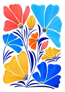 Illustration von Blumenfreunden in sanften Farben und fröhlicher Stimmung.