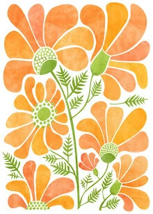 Bunte Sonnenblumenillustration, fröhliche Farben und verspielte Komposition.
