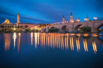 Photo art by Jean Claude Castor: Basilica del Pilar in Zaragoza at blue hour