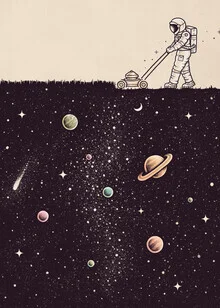Illustration by The Artcircle: Astronaut floating in space with planets