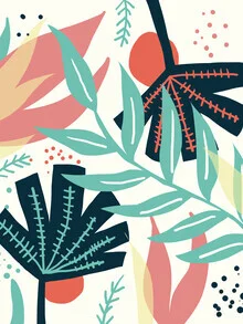 Wall art by Uma Gokhale: colorful rustic sunset in a tropical forest.