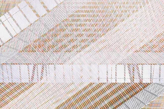 Abstract museum facade featuring lines and windows in soft colors