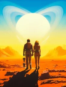Illustration by Taudalpoi: Surreal depiction of Saturn with romantic elements.