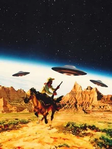 Illustration of an exciting UFO spaceship in a surreal scene