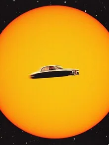 Illustration by Taudalpoi: surreal space scene with cars and sunlight