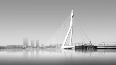 Photo art by Ronny Behnert: calm black-and-white capture of the Erasmus Bridge in Rotterdam.