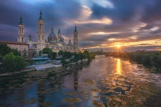 Photo art by Jean Claude Castor: sunset over the Basilica del Pilar in Zaragoza