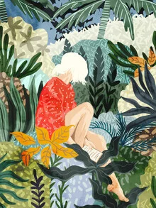 Wall art by Uma Gokhale: colorful tropical landscape featuring plants and water