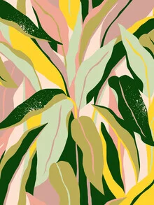 Wall art featuring a colorful houseplant, cheerful, relaxed style, soft pastel tones.