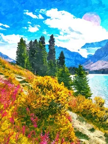 Photo art by Uma Gokhale: serene landscape with trees and a river in the background