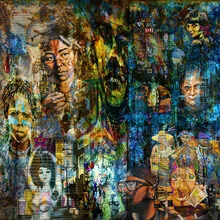 Fotokunst von Franzel Drepper: bunte Straßenkunst in Barcelona mit abstrakten Gesichtern