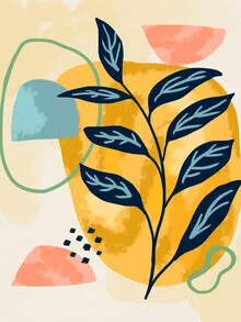 Wall art by Uma Gokhale: colorful abstract shapes and plants in soft watercolors