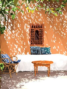 Wall art featuring tropical architecture, relaxed mood under the sun