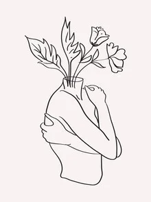 Illustration by Uma Gokhale: floral line drawing in soft colors