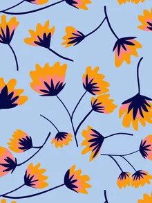 Wall art featuring colorful flowers in a modern, minimalist style