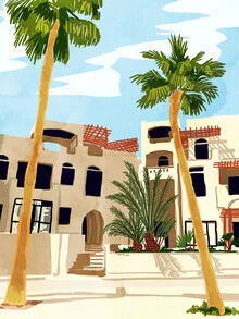 Wall art by Uma Gokhale: stylish illustration of a villa in tropical style