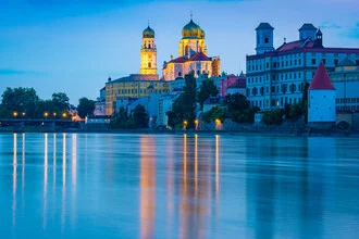 Photo art: Summer evening over the Inn in Passau with soft dusk colors.