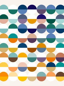 Abstract wall art featuring colorful geometric shapes in a modern retro style.