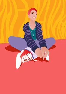 Illustration von Pia Kolle: lachendes Mädchen mit fröhlichem Ausdruck