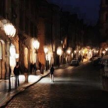 Photo art by Roswitha Schleicher-Schwarz: people strolling through the streets of Prague.
