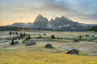 Photo art by Michael Valjak: sunrise over the Alpe di Siusi in autumn
