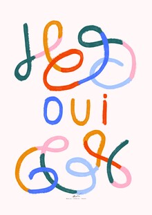 Matías Larraín, Ilustracion colorida con lineas y palabra en francés
