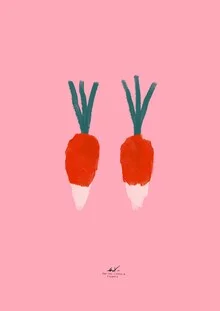 Wall art by Matías Larraín: cheerful illustration of radishes in soft colors
