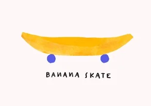 Wall art featuring a playful illustration of a banana shaped like a skateboard.