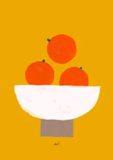 Wall art featuring a cheerful illustration of a bowl with oranges