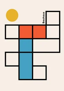 Wandbild im Bauhaus-Stil: geometrische Formen in sanften Farben