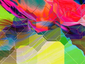 Illustration by Uma Gokhale: Colorful geometric shapes and lines in space