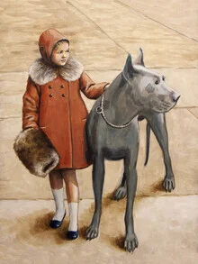 Illustration von Sarah Morrissette: Mädchen mit Deutscher Dogge auf der Straße
