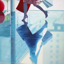 Illustration by Sarah Morrissette: lively city life with elegantly dressed woman