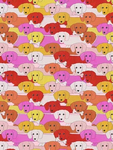 Wall art by Ania Więcław: pattern of long dogs in soft pink tones.