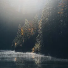 Photo art by Franz Sussbauer: autumn mood at Eibsee with gentle light reflections.