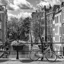 Black and white photo art by Melanie Viola: view of Oudegracht in Utrecht
