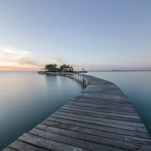 Photo art by Christian Janik: serene view of a small island with a jetty in Albania
